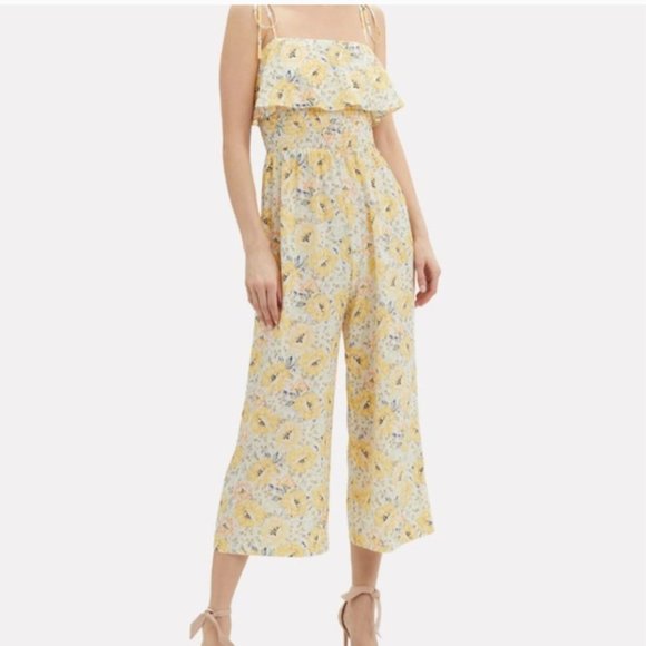 INTERMIX Silk Eliza Floral Jumpsuit Yellow Size Medium